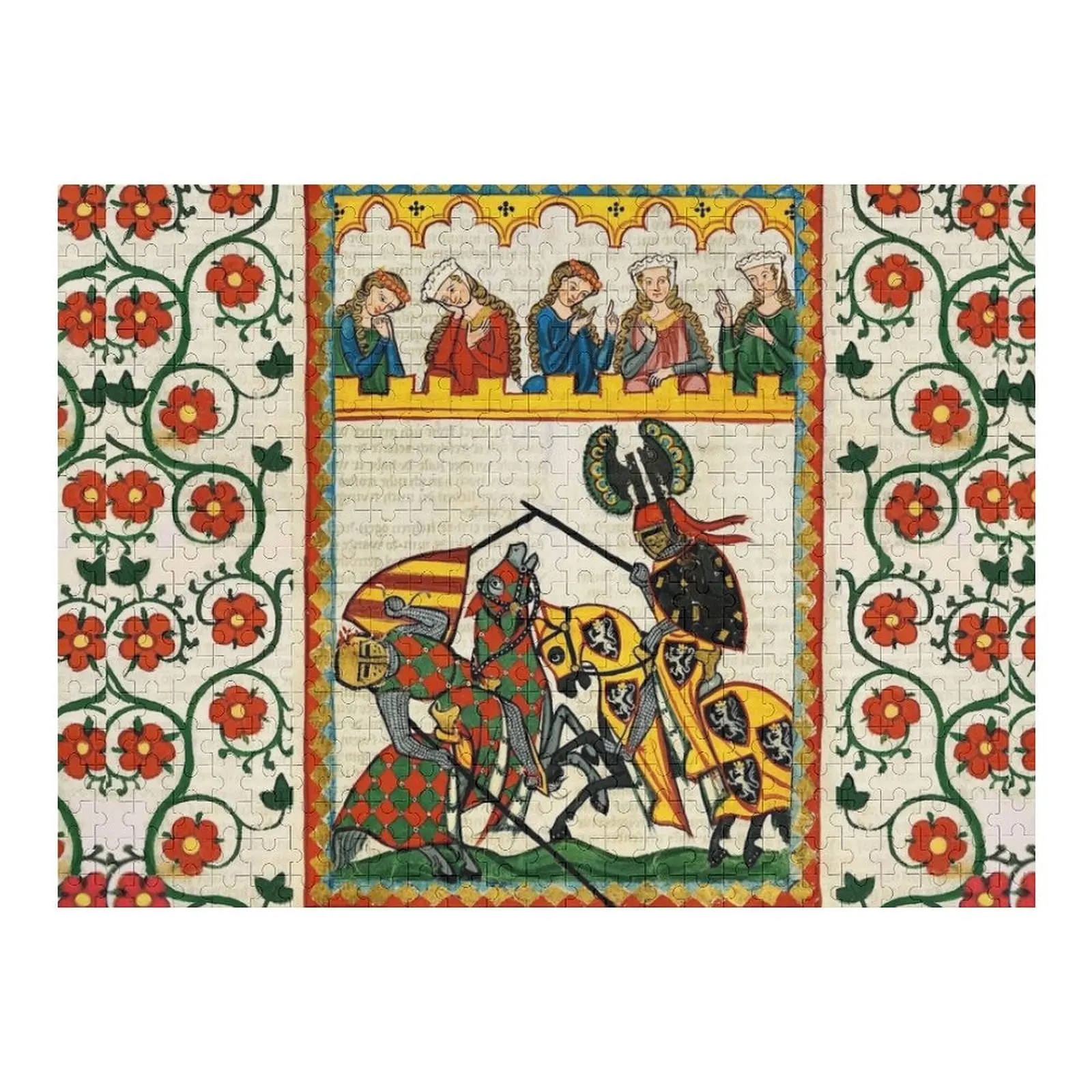 

MEDIEVAL TOURNAMENT, FIGHTING KNIGHTS ,DAMSELS AND RED WILD ROSES Jigsaw Puzzle Anime For Children Wooden Decor Paintings Puzzle