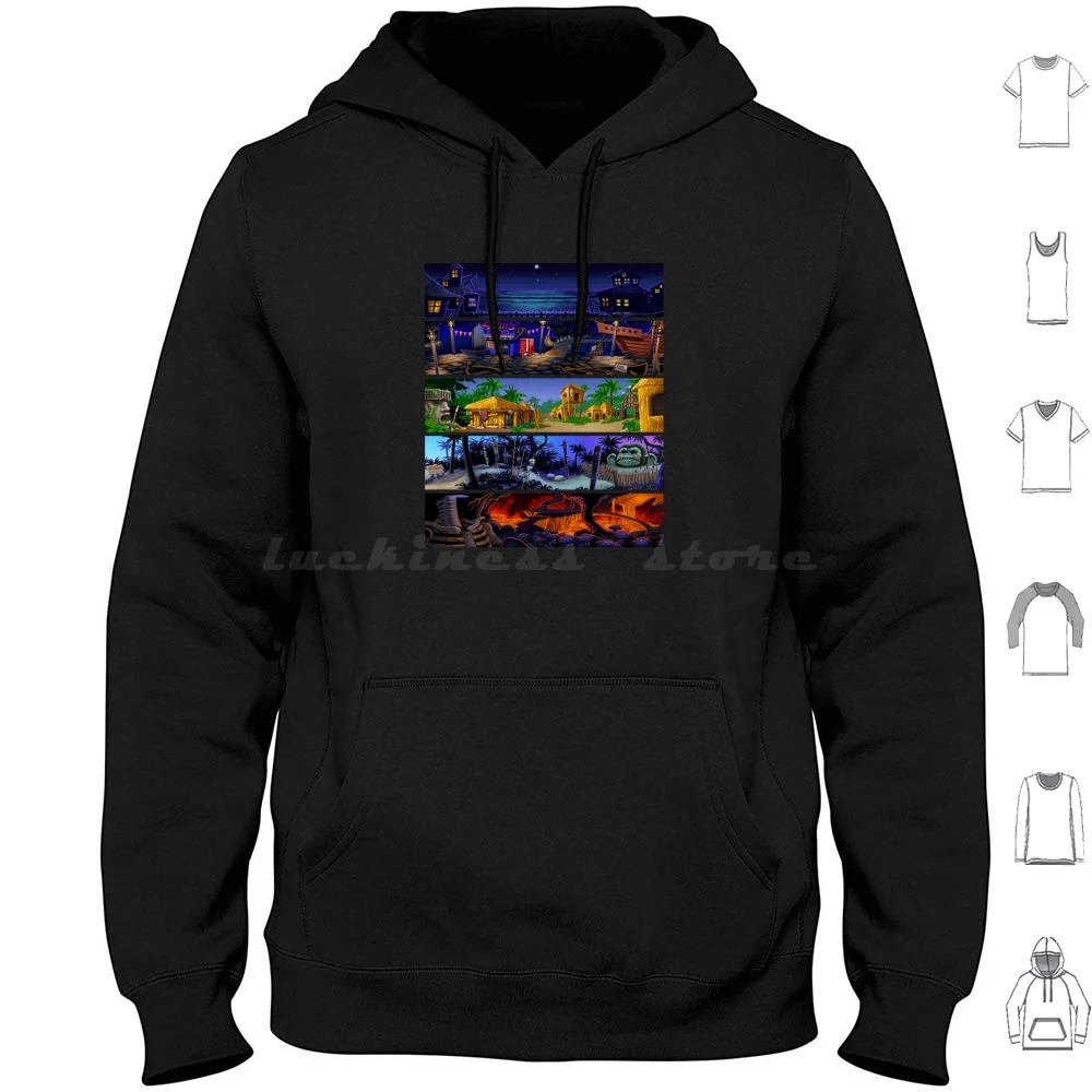 Monkey Island Scenery Collage Hoodies Long Sleeve Game Gaming Gamer Videogame Retro Retrogaming Classic Cult 80s 90s