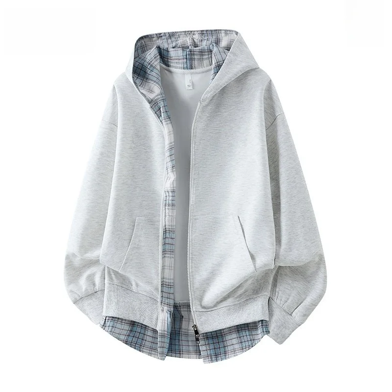 

Мужская тонкая толстовка Woodpeer American Sle с капюшоном, имитация двухслойной куртки, весна-осень, в клетку, повседневный модный топ