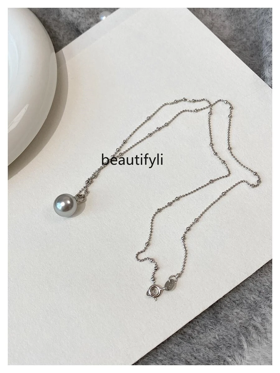 S925 Sterling Silver Single Pendant Pearl Necklace Women's Premium Delicate Simple Design Clavicle