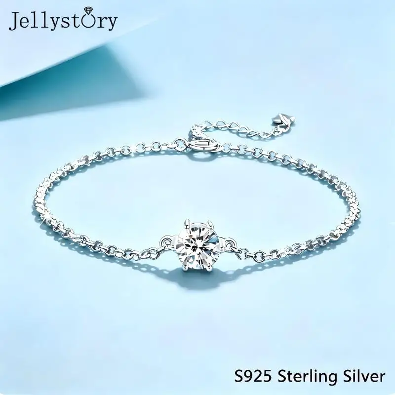1CT S925 Silver Moissanite Six Claw Silver Bracelet for Women Ins Style Light Luxury Fashionable Premium Jewelry Minimalist Gift