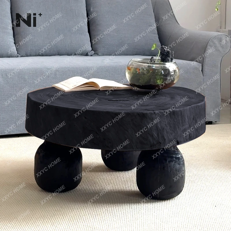 

French medieval solid wood round coffee table B & B hotel log retro silent wind low table creative table