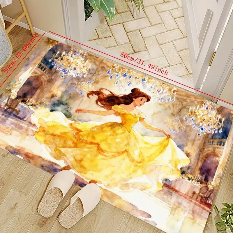 

1 шт. напольный коврик Disney Princess Belle Beauty and the Beast, элегантный ковер в акварельном стиле, нескользящий моющийся коврик для двери fo