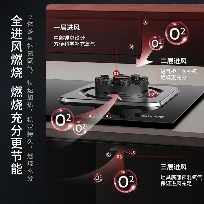 Powerful and efficient home use built-in three-burner gas stove Natural gas, liquefied gas, strong firepower