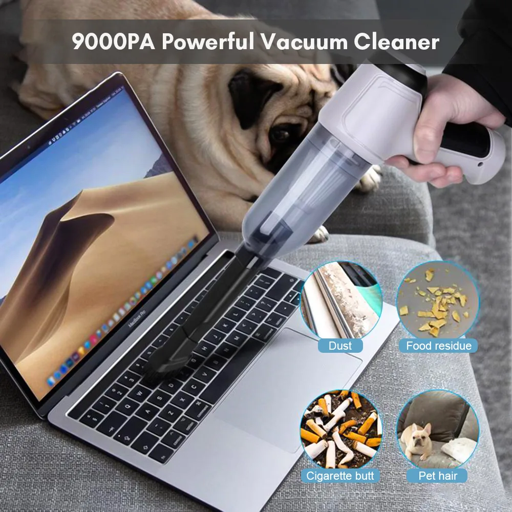 Handheld Car Vacuum Cleaner Handheld Cordless Cleaner Portable Mini Air Duster & Hand Pump With 9000Pa Suction USB Charge