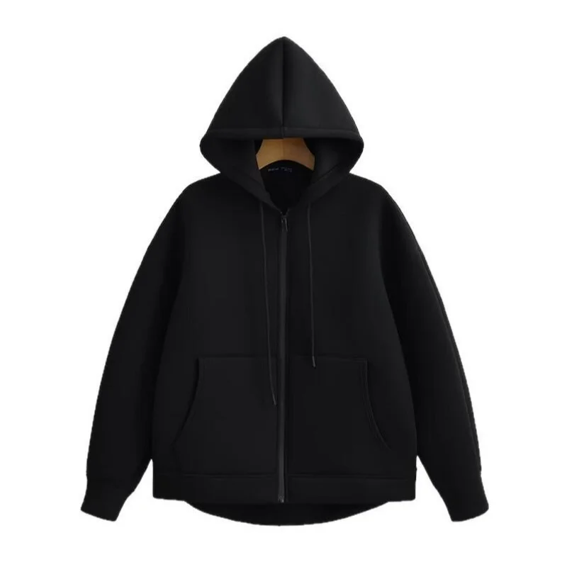 

2026 Autumn Women Gray Jacket With Hood Long Sleeve Big Pocket Zipper Jacket Coat Woman Loose Casual Outerwear Coat Tops