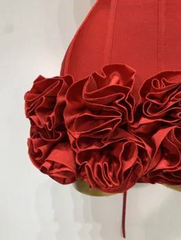 Women Sexy Strapless Backless Flower Embellished Mini Bandage Dress Bodycon Celebrity Party Cocktail Evening Party Club Dresses 6