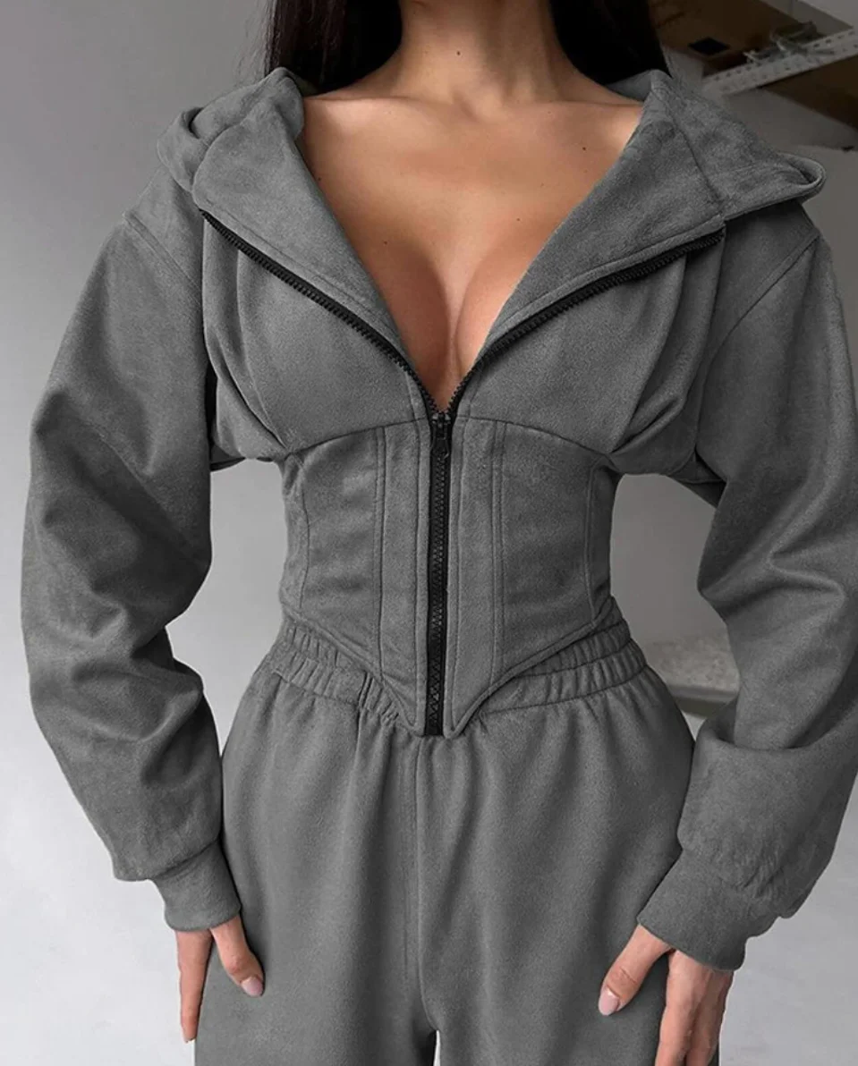 

Новый женский повседневный спортивный костюм 2026 года: толстовка на молнии с капюшоном и прямые брюки (комплект из двух предметов)