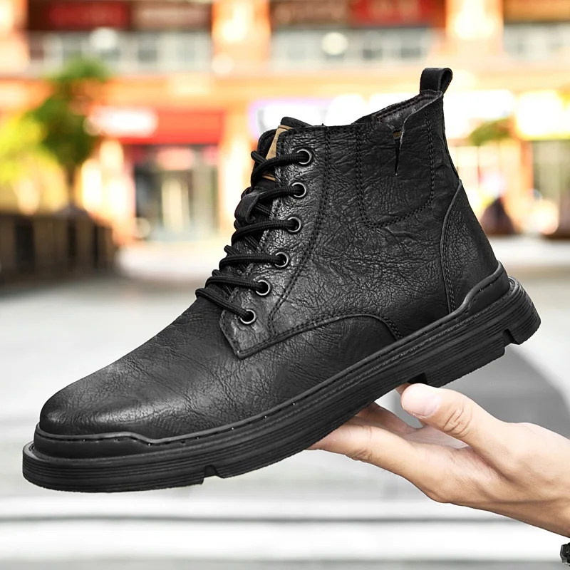 

Men's High-Top Boots Fce Lined Snow Boots Briti Sle Leather oes Vintage Workwear ort Boots Cotton oes