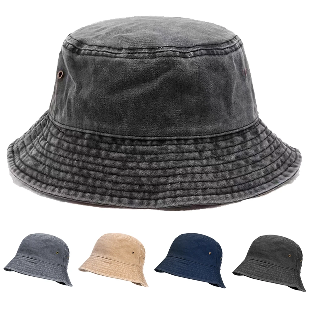 2023 New Fisherman Hat Vintage Denim Bucket Hats Outdoor Men Women Washed Cotton Panama Sun Cap Fashion Hip Hop Gorros Bob Caps