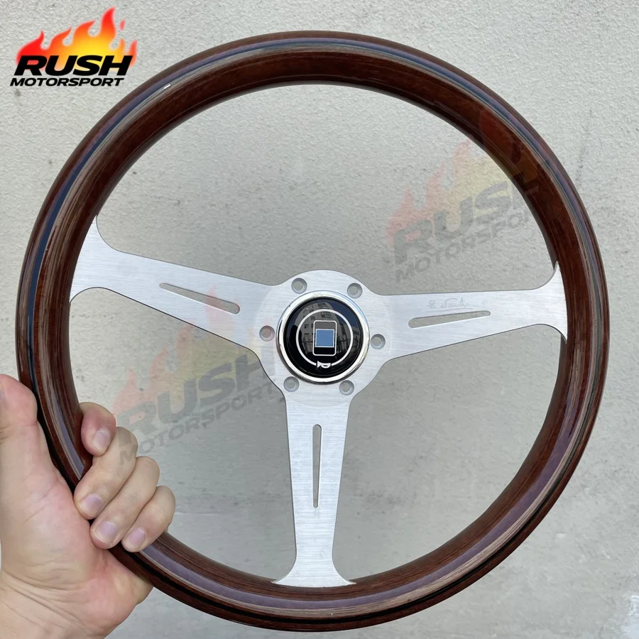 

Classic Wood Style Car Steering Wheel 14Inch Vintage Sport Steering Wheel with Sign Silver Spoke PC-ST54B-SL