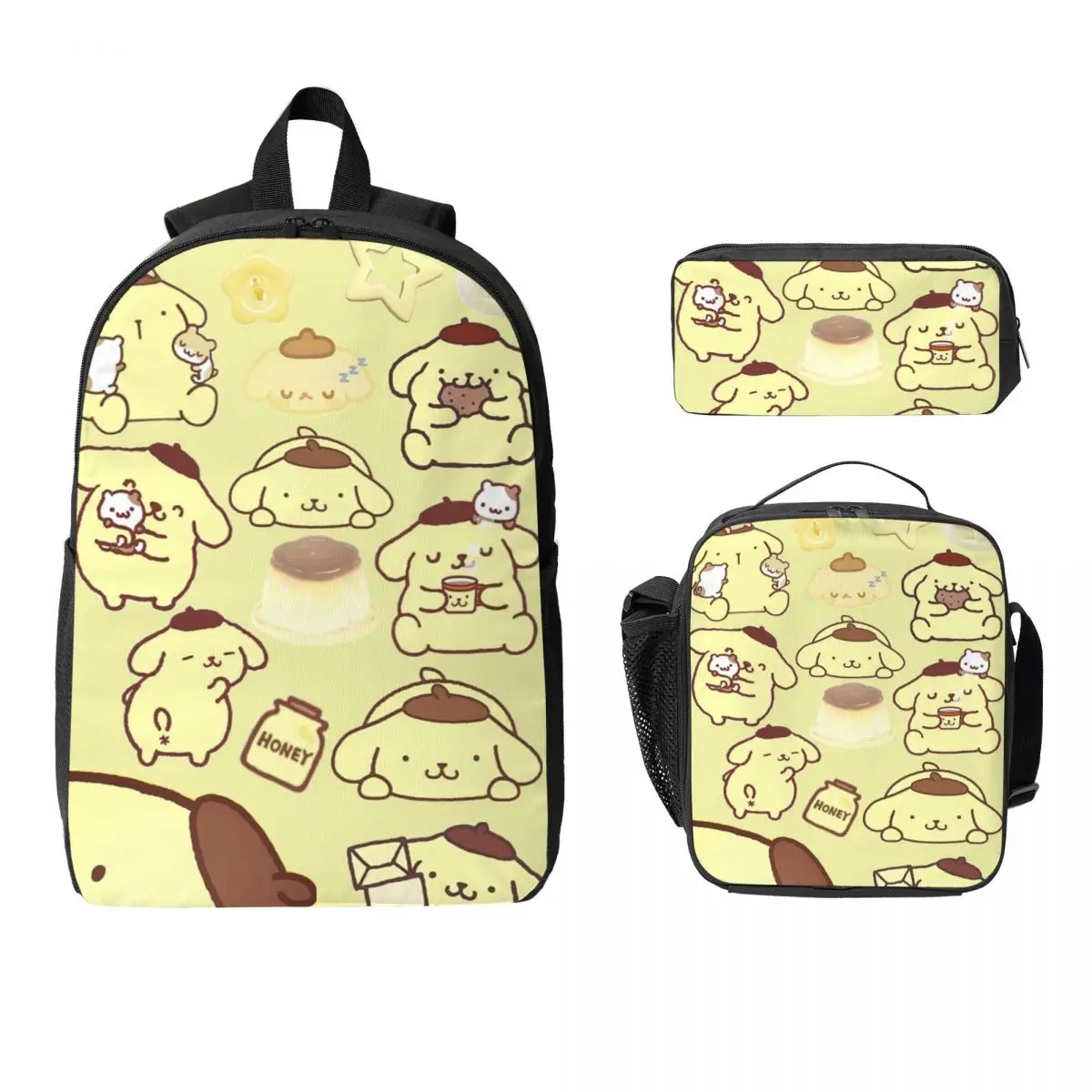 

Pom Pom Purin Sanrio Backpack Student Boys Girls BookBag School Bag Computer Shoulder Bags 3ps Insulated Lunch Bag Pencil Case