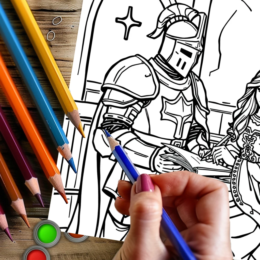 28 Pages Original Princesses and Knights Coloring Book for Adult | Colouring Book, Drawing Supplies for Christmas, Thanksgiving