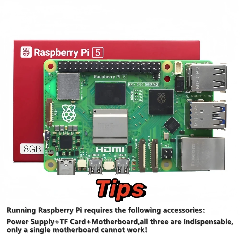 Original Raspberry Pi 5 Official Model Pi5 4GB / 8GB RAM Option Adding accessories Comes with accessory kit Board programlama