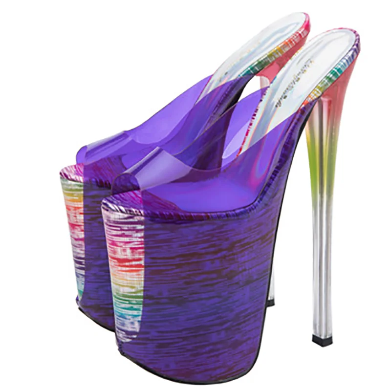 Transparent Mules Shoes Woman High Heels Platform PVC Summer Slipper Sexy Slides 22cm Stiletto Heels Fetish Shoes Female Sandals