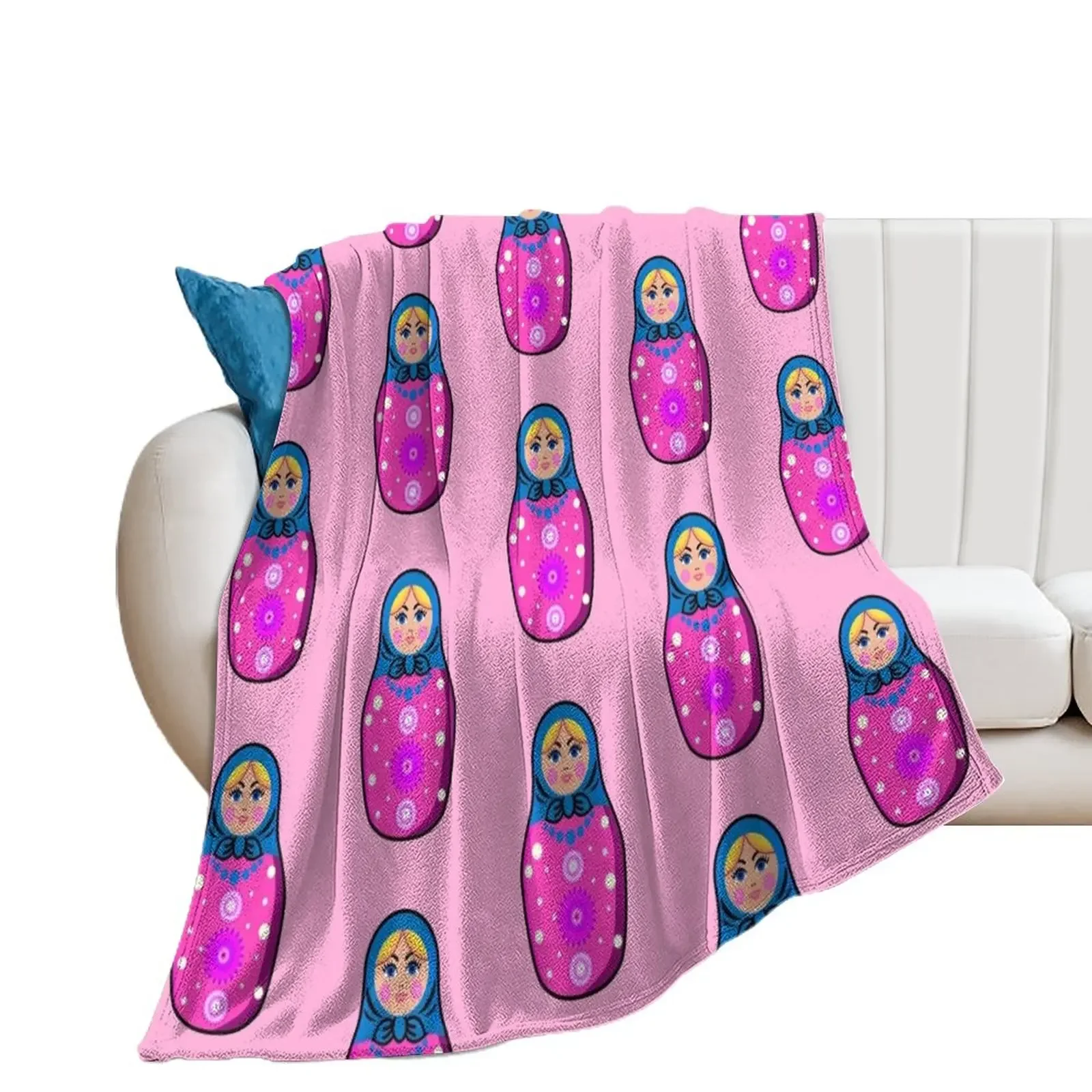 Pink Babushka Matryoshka Doll Throw Blanket Furry Custom Shaggy Blankets