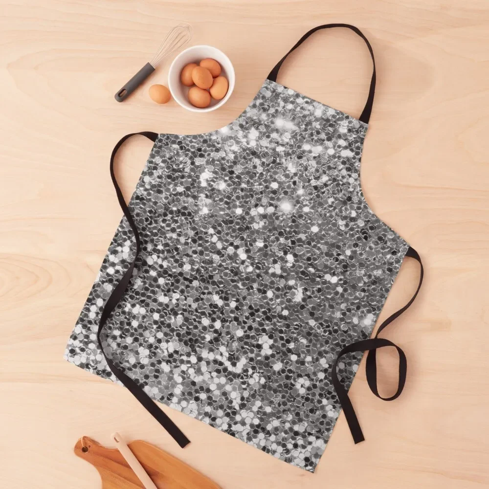 Chic faux silver abstract sequins glitter modern pattern Apron christmas Chef Accessories Chef Uniform Women Apron