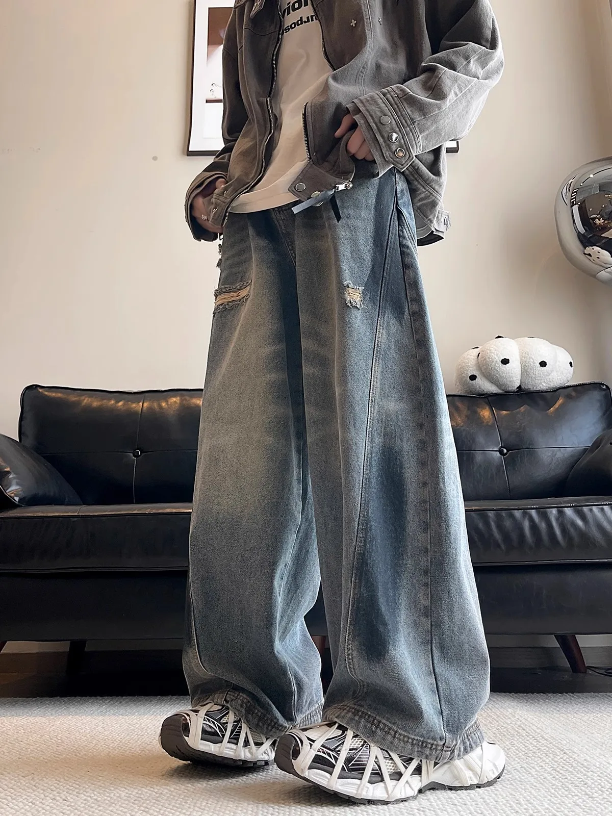 

Мужские широкие джинсы American Style: винтажные, свободного кроя, повседневные, прямые, дышащие, для весны и лета