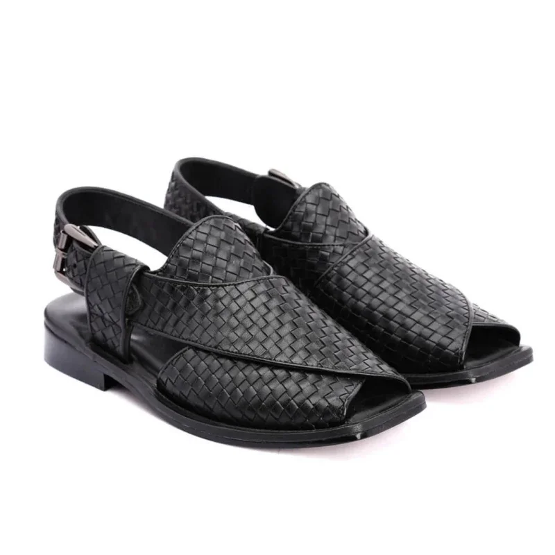 Black Sandals for Men Brown Woven Buckle Strap Men Shoes Leisure Vacation Beach Shoes