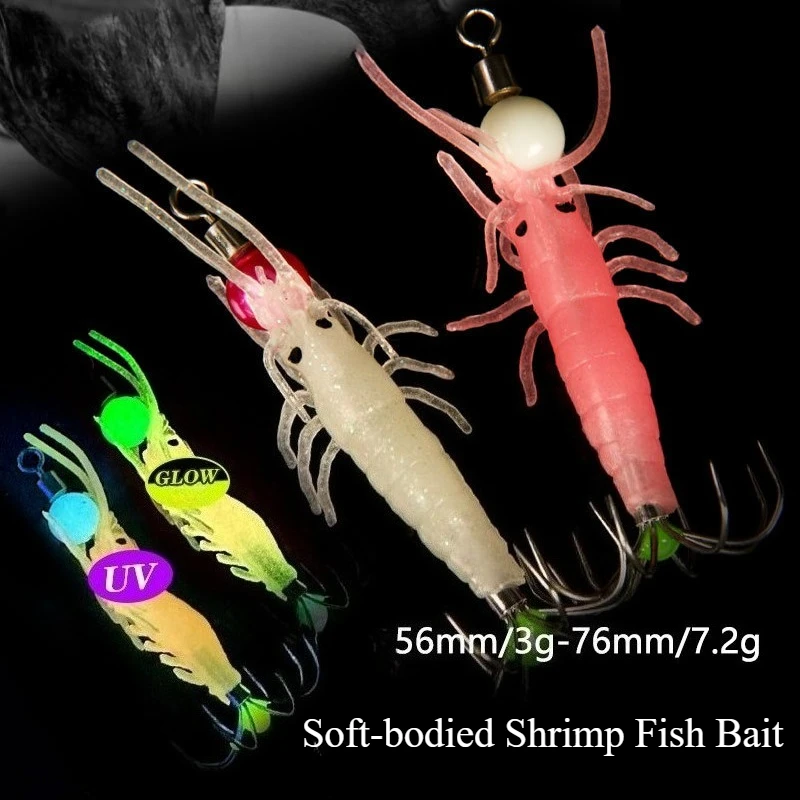 

Wholesale Glow-in-the-Dark Octopus Hooks 56mm 3g / 76mm 7.2g Small Shrimp & Wood Shrimp Imitation Lure Set Squid Hook