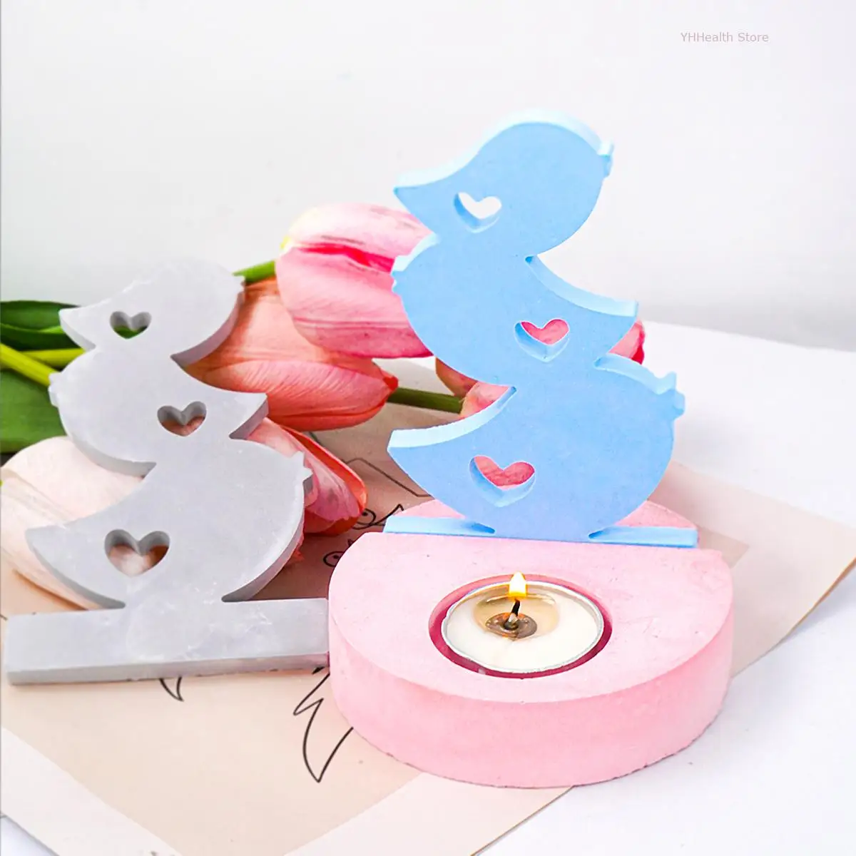 Stacked Chicken Candle Holder Silicone Mold Gypsum 3D Heart Chicken Candlestick UV Epoxy Resin Mould DIY Cute Animal New Crafts