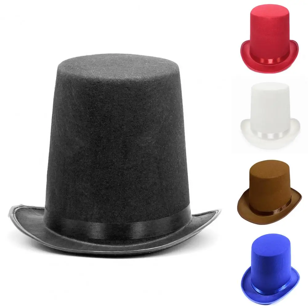 Men Black Top Hat Elegant Black Top Hat for Magicians Performances Role Play High British Style Felt Hat for Men Women Dressing