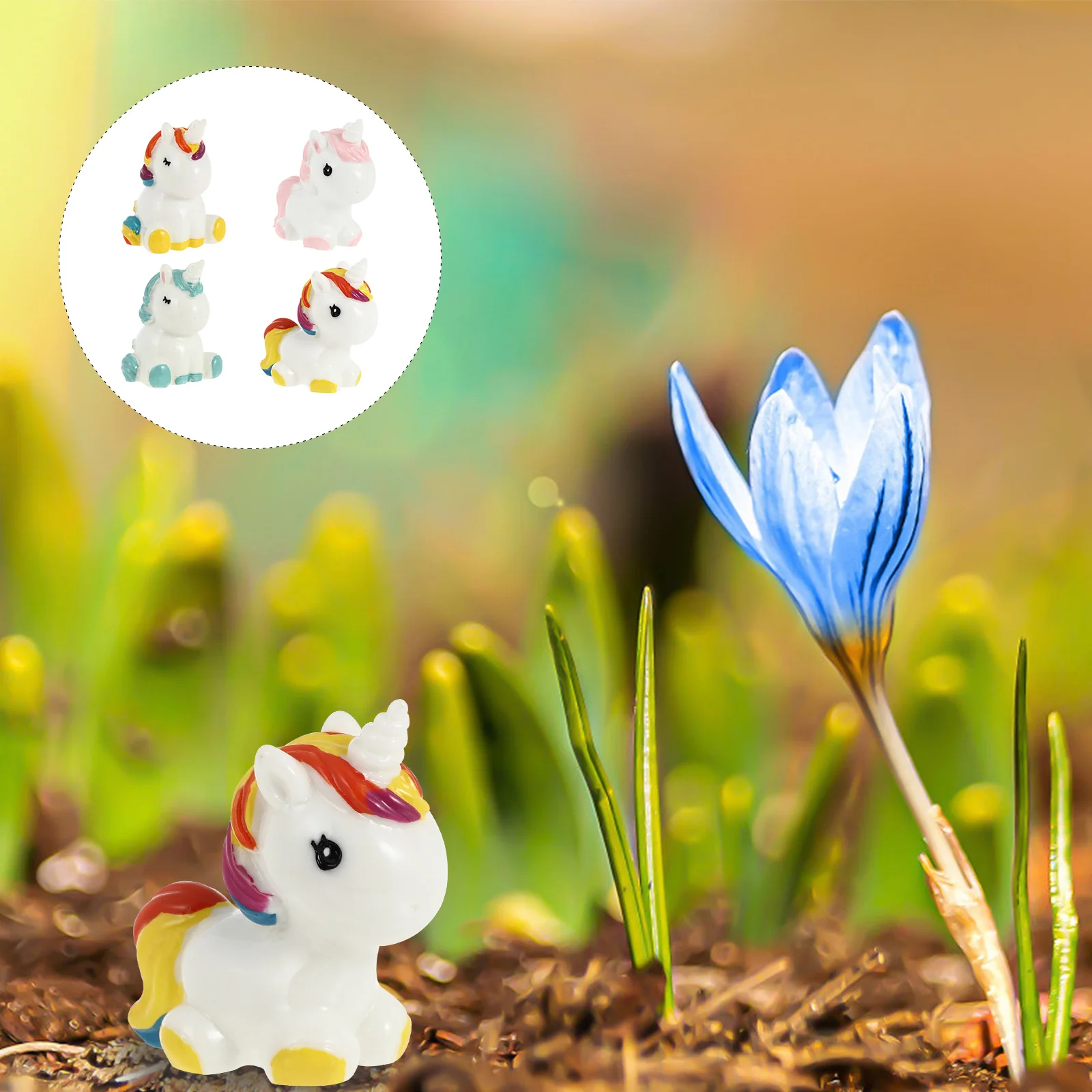 

4pcs Colored Unicorn Resin Figurines Small Garden Decoration Miniature Unicorns Statue Tabletop Succulents Micro Landscape