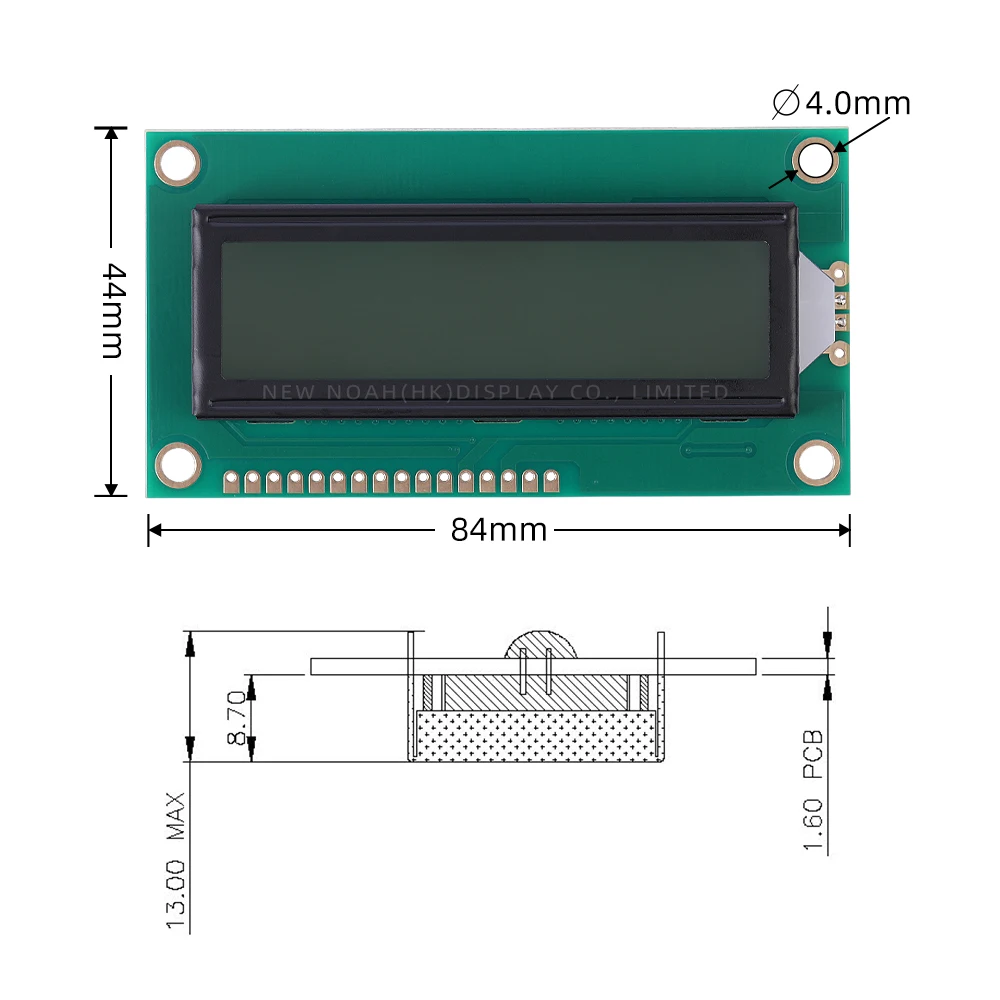 European Orange Light Black Letters 1602C2 Multi Language LCD Module 16*2 84X44MM Industrial Control Built In ST7066U Controller