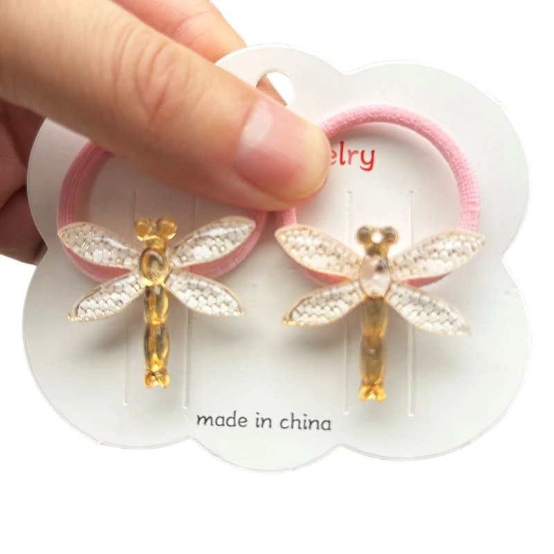 2PCS Lovely Cartoon Acrylic Dragonfly Girls Elastic Hair Bands Princess Hair Accessories Children Hair Ties Baby Headwear