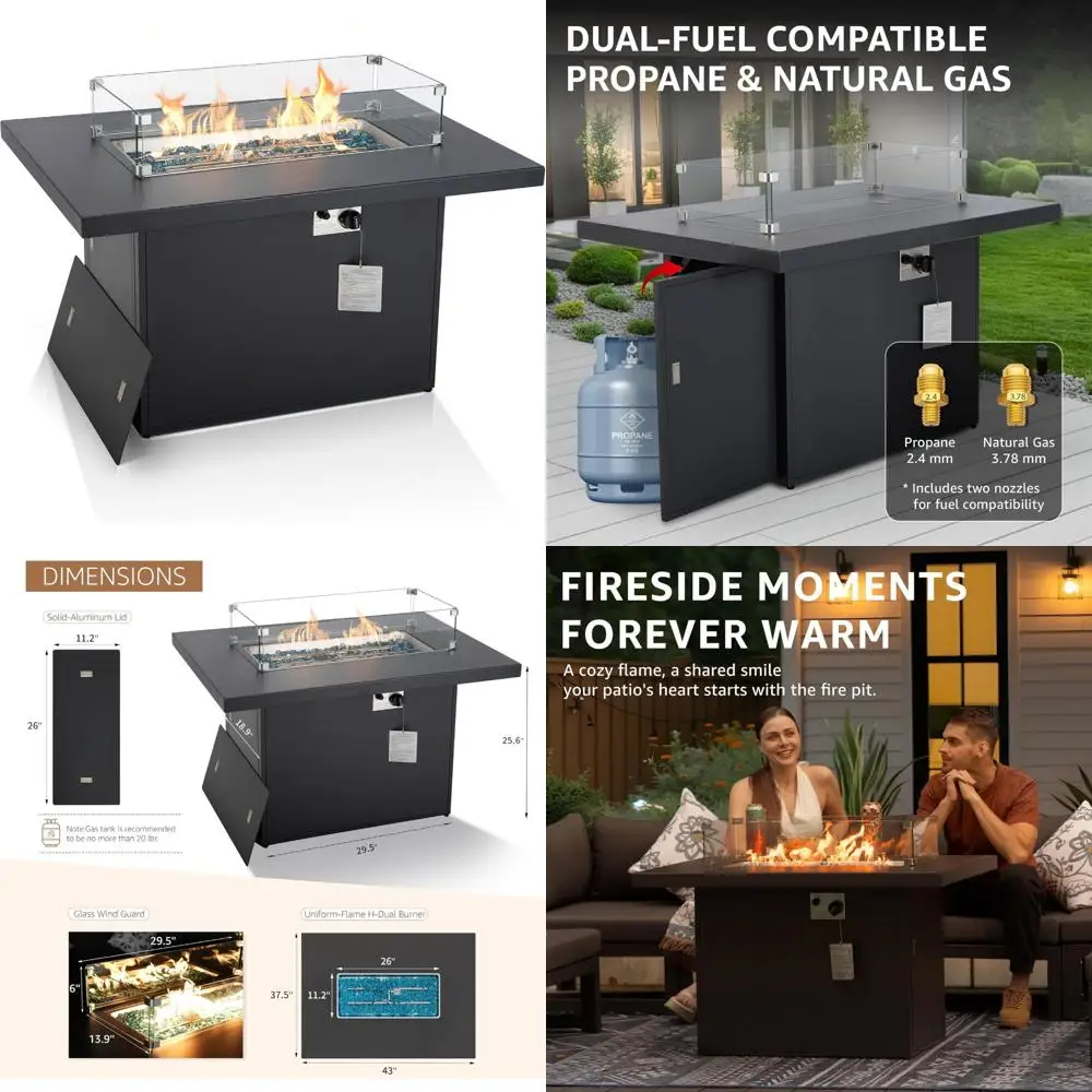 

Прямоугольный стол для уличного патио с 60 000 БТЕ, алюминиевой конструкцией, совместимость с пропаном/натуральным газом и крышкой