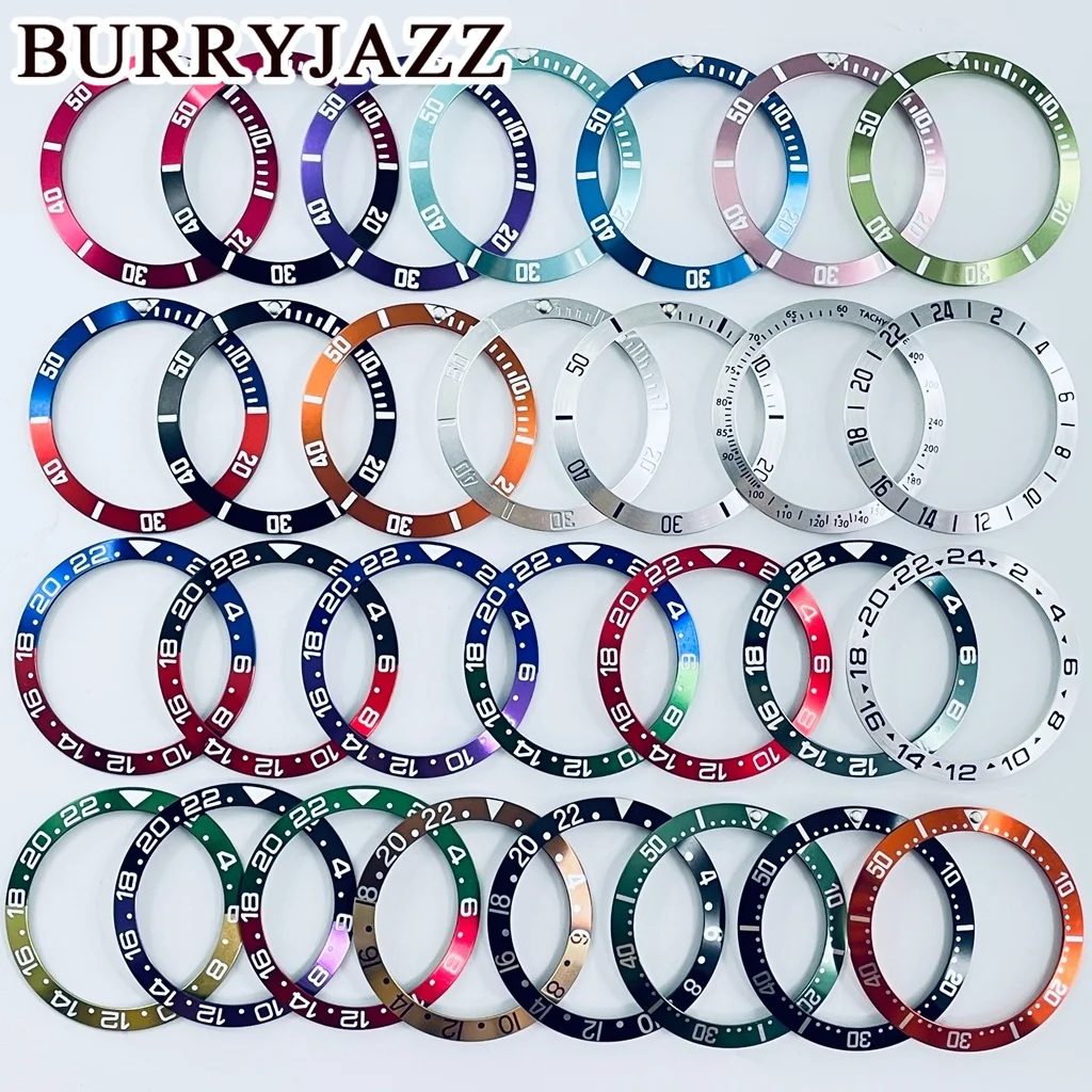 38mm Pink Silver Black Blue Red Orange GMT SEA Aluminum Bezel Sloping Diving Watch Insert Watch Replace Watch Bezel Inserts Ring