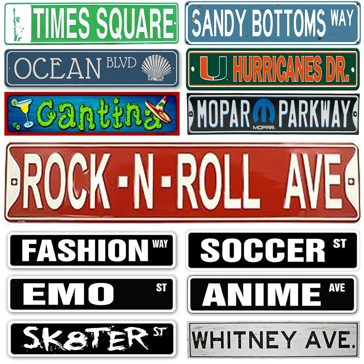 Outdoor Metal Tin Signs Instagram Style Rock N Roll Street Signs Amusement Park Scenic Retro Road Signs Country Retro Decorative