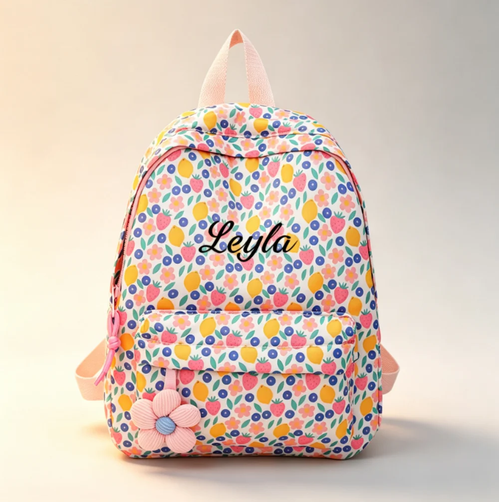 Children's Bag, Flower Print Casual Backpack For Young Children, Personalized Embroidery Name, Back To School Gift