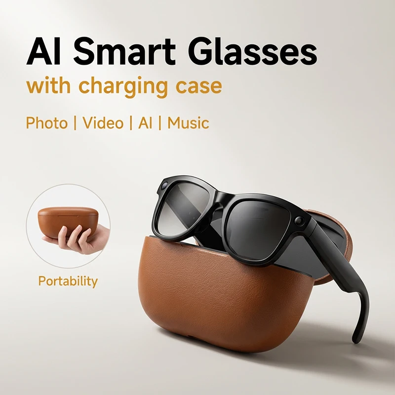 AI Smart Glasses Recording Video Camera 2026 Wireless Bluetooth Voice Assistant Control Photochromic Sunglasses Charging Case