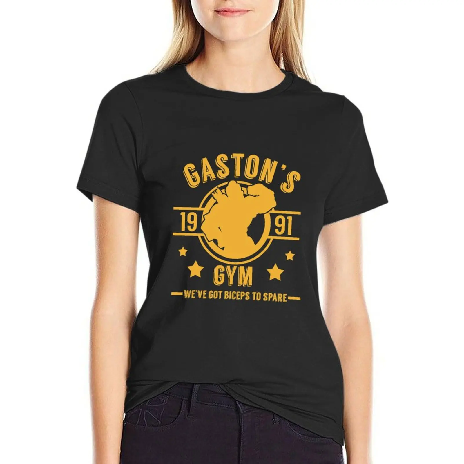 

Gaston's Gym (Red & Yellow Version) T-Shirt tops summer clothes oversized workout shirts for Women