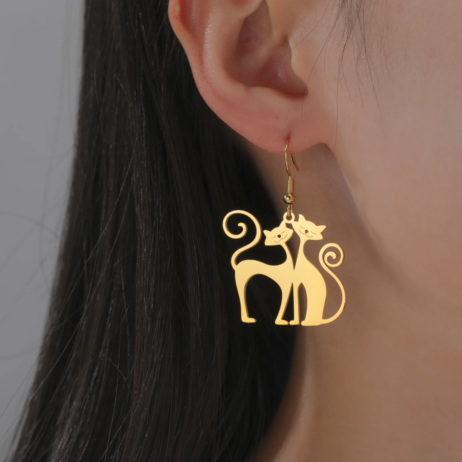 Cazador süße Katze, langer Schwanz, Tropfen-Ohrringe für Frauen und Mädchen, Edelstahl-Schmuck, Tier-Kätzchen, baumelnde Ohrringe, Geschenk, Trend 2025,