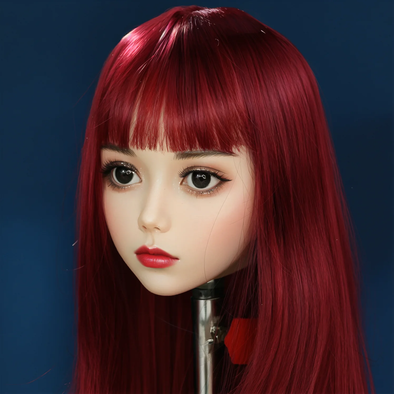 Model kepala boneka wanita yang sangat imut, bahan TPE, wig merah anggur, pasangan sempurna, tekstur lembut, teman tidur malam, dekorasi meja