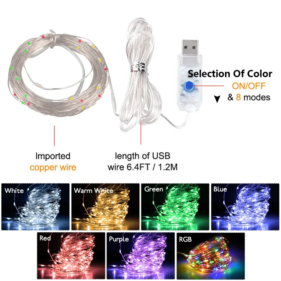 Fairy Light String USB LED Copper Wire String Light 5V 10M DIY Decoration Lights For Bedroom Garden Party Wedding