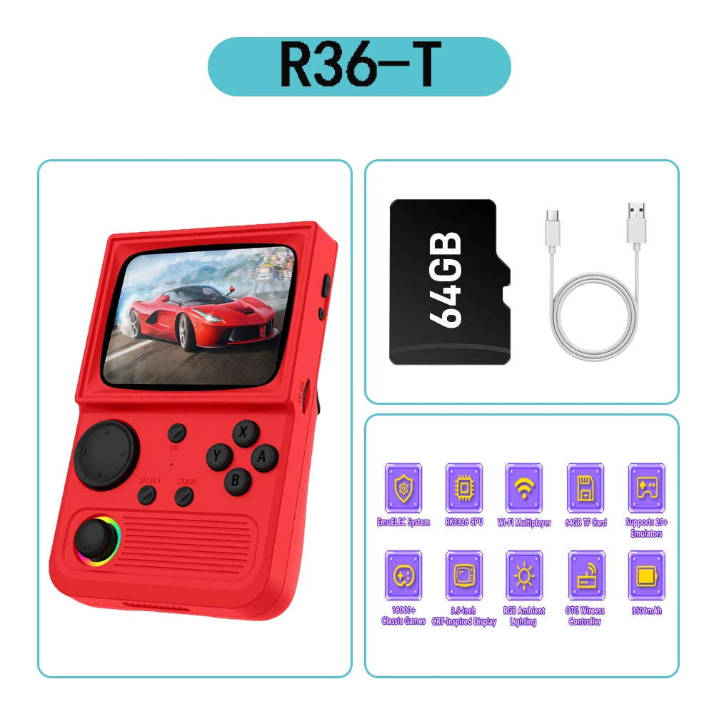 

2025 HOT New R36T Game Console Retro TV Handheld Game Players 3.5'' IPS Screen 22000+ Game Portable Pocket Video Player