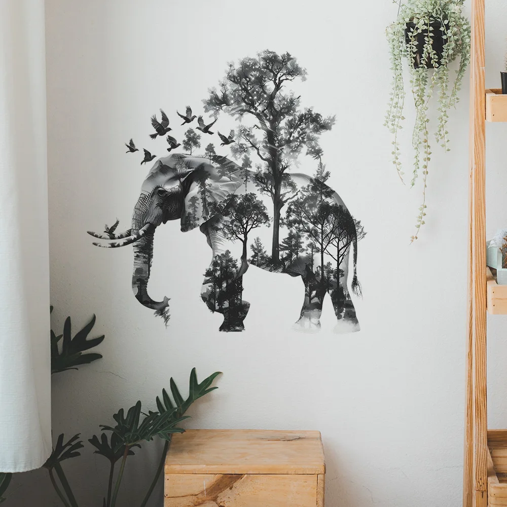 Elephant Decorative Vinyl Child Wall Stickers For Bedroom Accessories Adhesive Wallpaper Wall Art Room Decor Mirror Sticker