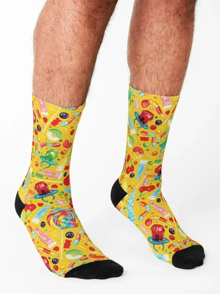 Candy Pattern - Yellow Socks funny gift luxury gifts Rugby Ladies Socks Men's