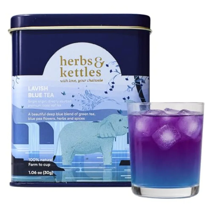 Butterfly Pea Flower and Darjeeling Green with Lemongrass, Ginger and Mint Color-Changing Herbal Tea 1.06 oz, 10 12 Servings Pr
