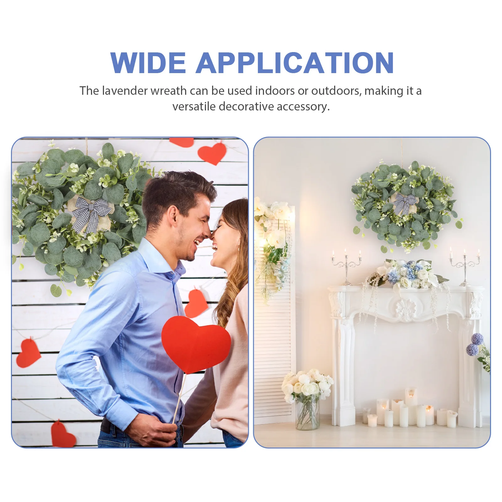 

Heart-Shaped Artificial Flower Wreath Realistic Eucalyptus Roses Front Door Hanging Decor Spring Wedding Valentine Home