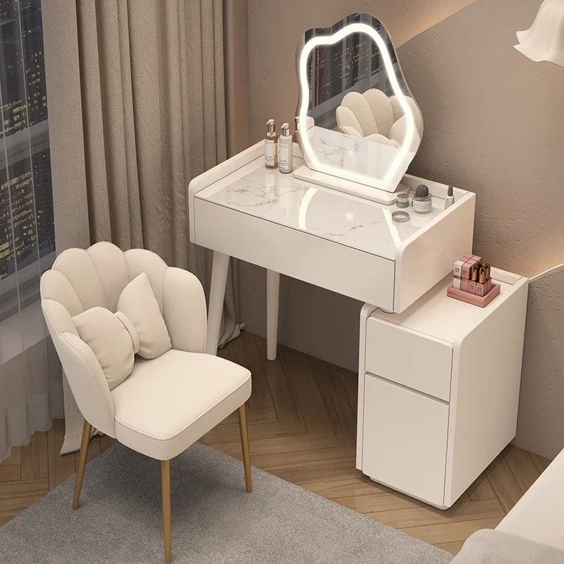 Solid Wood Dressing Table Bucket Cabinet One Small Bedroom Modern Simple Rock Slab 70cm Cream Style Vanity Tables Large Capacity