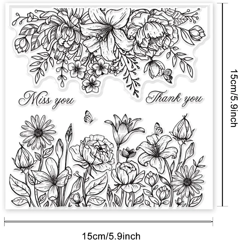 1Sheet Flower Background Clear Stamps Leaves Rubber Stamps Wishing Words Silicone Stamps Silicone Transparent Seal Stamps