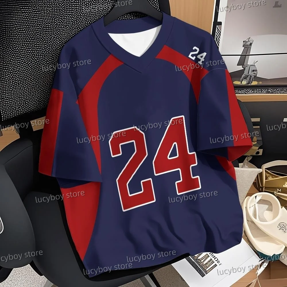 

Summer Mens Number 24 Print T-Shirt Man O-Neck Short Sleeve Sport jersey T-Shirt Vintage Oversize Striped Tees Men Clothes