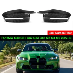 Real Dry Carbon Fiber Door Side Wing Rearview Mirror Cover Caps Glossy For BMW G80 G87 G82 G83 2021-IN Sedan Coupe Convertible