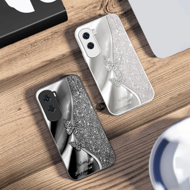 Golden Butterfly For Honor 200 90 8X 9X Pro Lite P50 P40 Nova 10 11i P60 Magic4 6 Mate 20 50 Tempered Glass Phone Case
