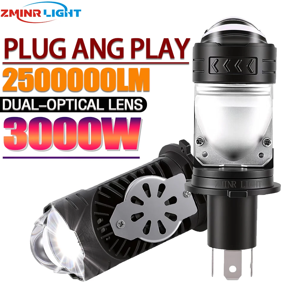 

Лампа для фар H4 Bi LED с линзой, CANBUS, 2500000LM, суперяркая, двойной проектор, турбо-лампа для автомобиля, мотоцикла, Plug&Play, 12V 24V