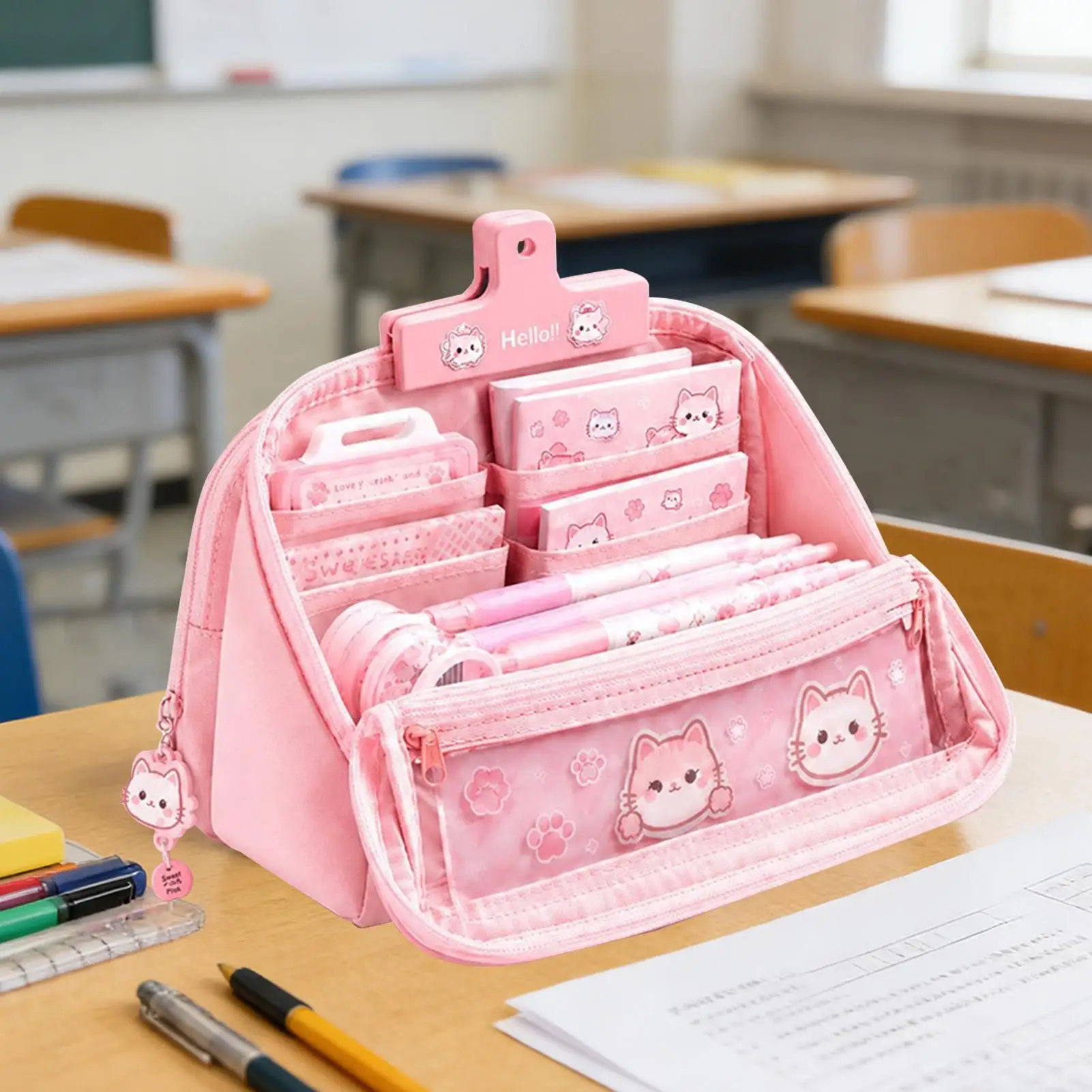 Pencil Case Set Large Capacity Cute Cat Back To School Stationery Kids Pencil Case Set For Classroom Notes Daily Study Art
